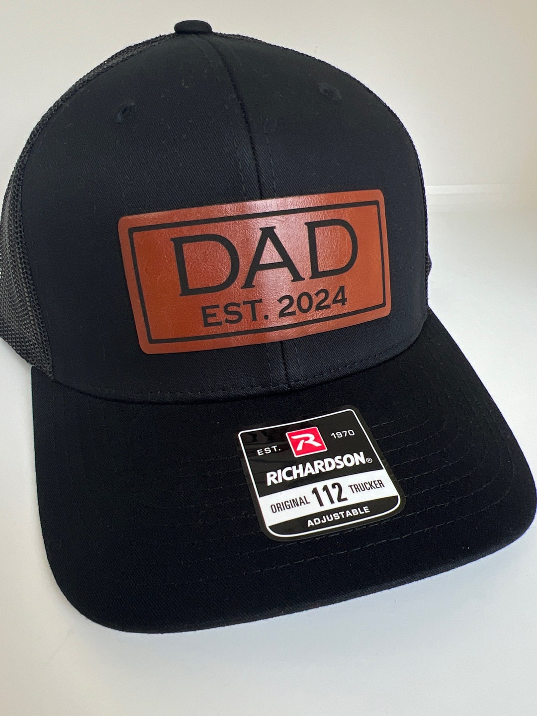 thumbnail image 2 of KOLWOVEN Dad Est 2024 Trucker Hat - Leather Patch Baseball Cap For New Fathers Gift 2 of 14