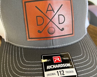 Dad Golf Hat. Fathers Day Hat for Dad Richardson 112 leather patch trucker hat for Dad Gift for Pop Fathers Day Gift for dad. Dad Hat gift.