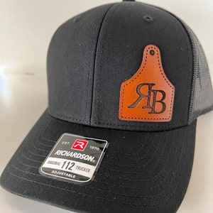 Custom Ear Tag Hat | Leather Patch Richardson 112 | Customize with Your Ranch or Farm Brand | Personalize with Your Initials | Great Gift