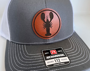 Lobster Leather Patch Hat | Adjustable Snapback Trucker Hat With Lobster Leather Patch | New England Lobster Gift for Men | Great Gift Idea