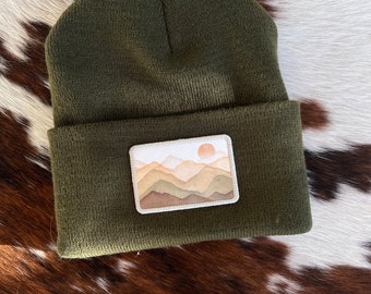 Mountain Scene Print Stitch Beanie |  Perfect Gift for Adventure Seeking Ladies and Fellas | Unique Christmas Gift | Mountain Sunrise