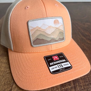 Christmas Hat for mom Mountain Scene Patch Hat |  Adjustable Trucker Hat for Outdoorswoman | Gift for Hikers | Colorful Patch Hat for her