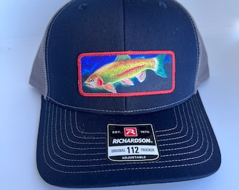 Rainbow Trout Patch Trucker Hat | Adjustable Fishing Cap for Men