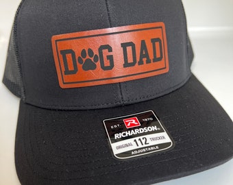 Dog Dad Fathers Day Hat for Dad. Richardson 112 leather patch trucker hat for Dad. Gift for Pop. Fathers Day Gift for dad. Dad Hat gift.