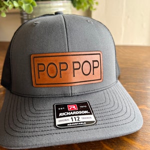 Pop Pop Christmas gift Hat for Dad. Richardson 112 leather patch trucker hat for Dad. Gift for Pop Pop. Christmas Gift for Pop Pop.