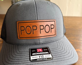 Pop Pop Christmas gift Hat for Dad. Richardson 112 leather patch trucker hat for Dad. Gift for Pop Pop. Christmas Gift for Pop Pop.