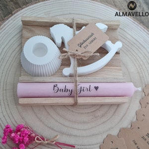 Geschenk zur Geburt/Willkommenskerze, Kerzenhalter & Schaukelpferd/Willkommensgeschenk/Willkommensbox/Babyshower-Geschenk/Baby Girl/Baby Boy