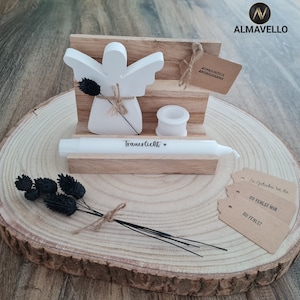 Trauerbox /Trauerkerze mit Kerzenhalter&Engel /Schutzengel /Abschiedsbox aus Holz/Trauergeschenk/Erinnerungslicht/ Erinnerungsbox/ Kondolenz