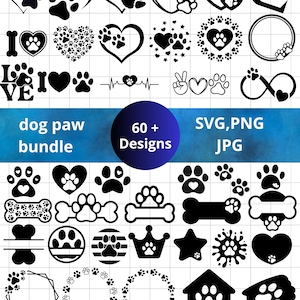 Dog paw 60 SVG bundle, dog paw ornament svg, dog paw clipart, dog clipart, dog paw print with heart car decal, Paw Print svg vector design