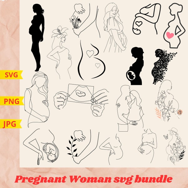 Pregnant Woman SVG Bundle, Pregnancy Belly SVG Files, Pregnant clipArt, Pregnant Silhouette, Mom-to-be SVG, Gift for Mom, maternity clipart