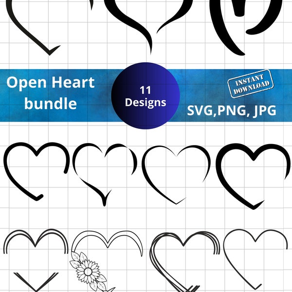 Open heart SVG bundle, heart design, heart clipart, custom heart design, your text here heart, heart to personalize by adding your text svg