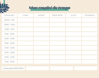 Weekly schedule for school or work