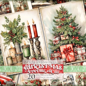 クリスマス ヴィンテージ Vol.03、印刷可能な 20 枚の JPG 画像、ジャンク ジャーナル ページ、スクラップブック、エフェメラ、ファジー カット、ポストカード デコパージュ、即時ダウンロード