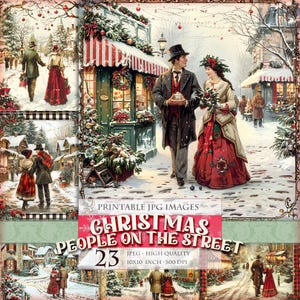 Christmas People on the Street, Printable Digital images HQ 23 JPG, scrapbook junk journal decoupage postcard clipart Instant download.