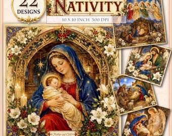 Sacred Nativity Clipart Set, Printable 22 JPG images, Medieval Christian Christmas, Junk Journals, Scrapbook Ephemera (Digital Download)