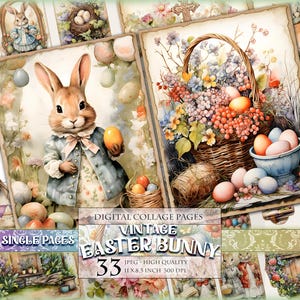 Vintage Osterhase, Aquarell Junk Journal Kit, Scrapbook, Printable 33 JPG 11 X 8,5 Zoll Decoupage Postkarte, Einladung Sofort download