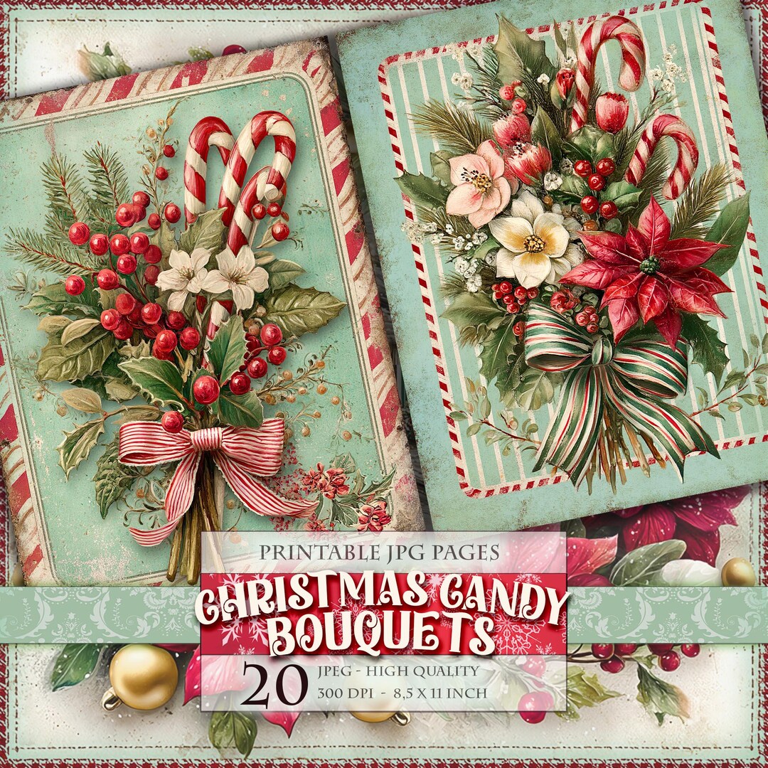 Christmas Candy - Bouquets, Printable 20 JPG Image Page, Floral ...