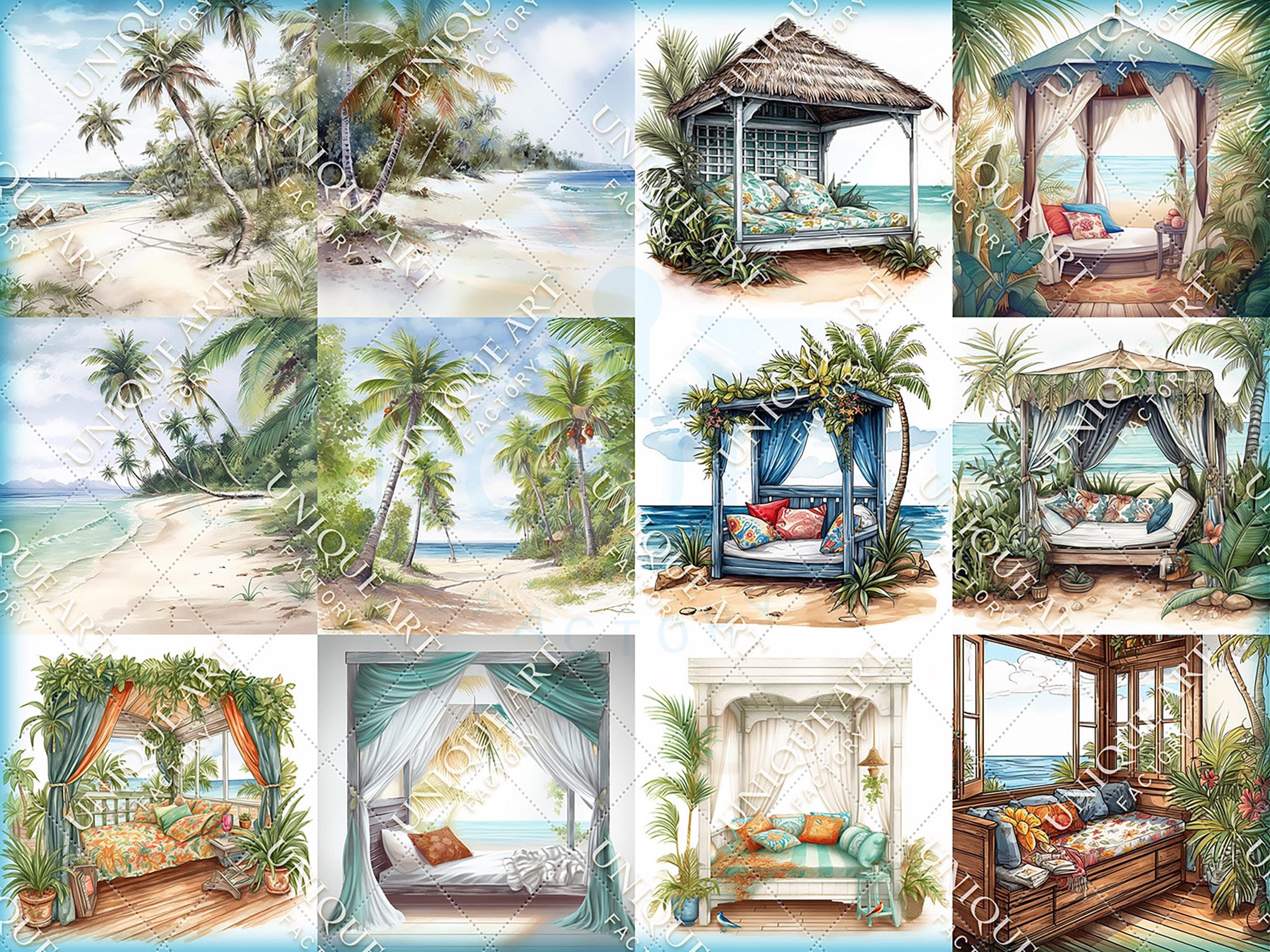Summer Beach - Colorfully, Watercolor Clipart Bundle, 32 HQ Printable ...