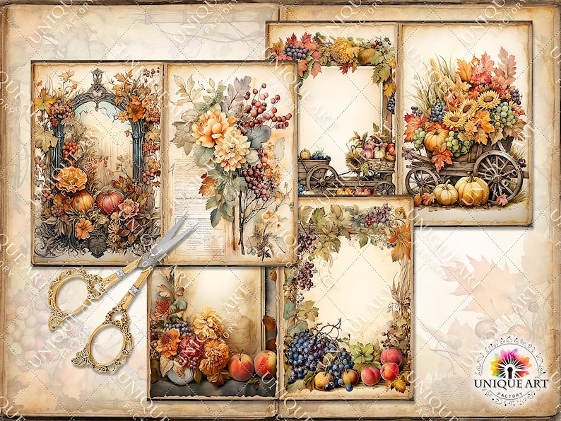 Autumn Harvest Junk Journal Kit, Rustic Thanksgiving Digital Paper With ...