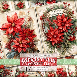 Kerstster, aquarel afdrukbare ongewenste dagboekpagina's, etiketten, ATC, 17 JPG - 8 x 11 inch, directe download Digitale collagebladen