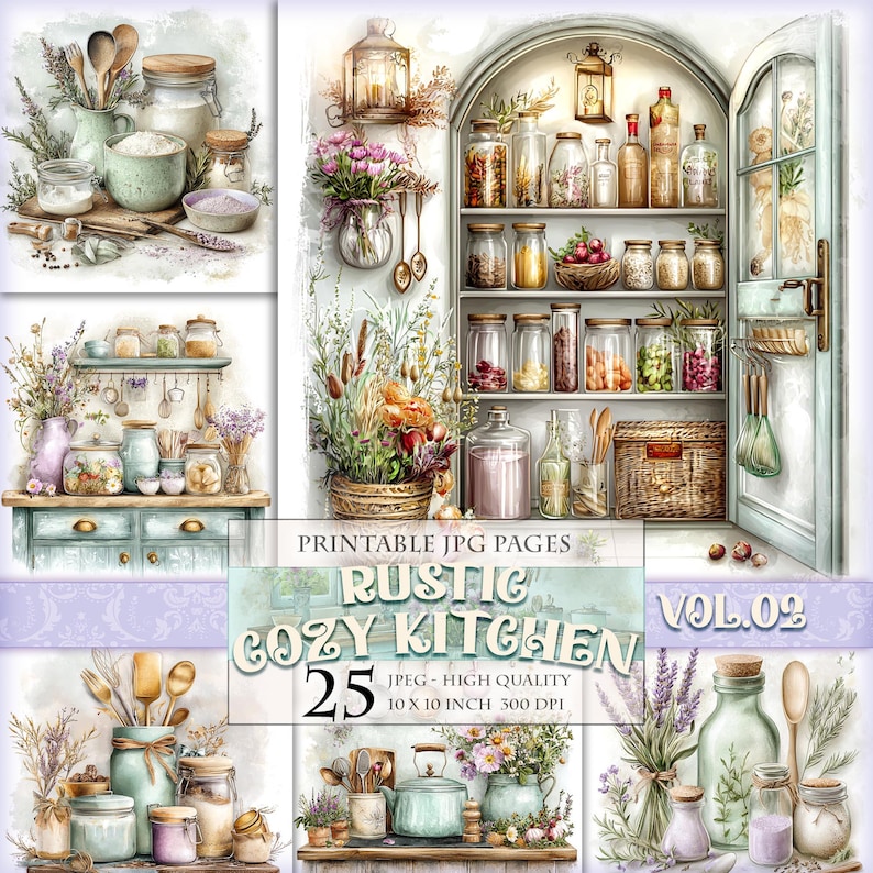 rustic cozy kitchen art prints under $7 shipped |... Rustic Cozy Kitchen Vol.02, Printable 25 JPG Image, Cozzy Cottage Junk ...