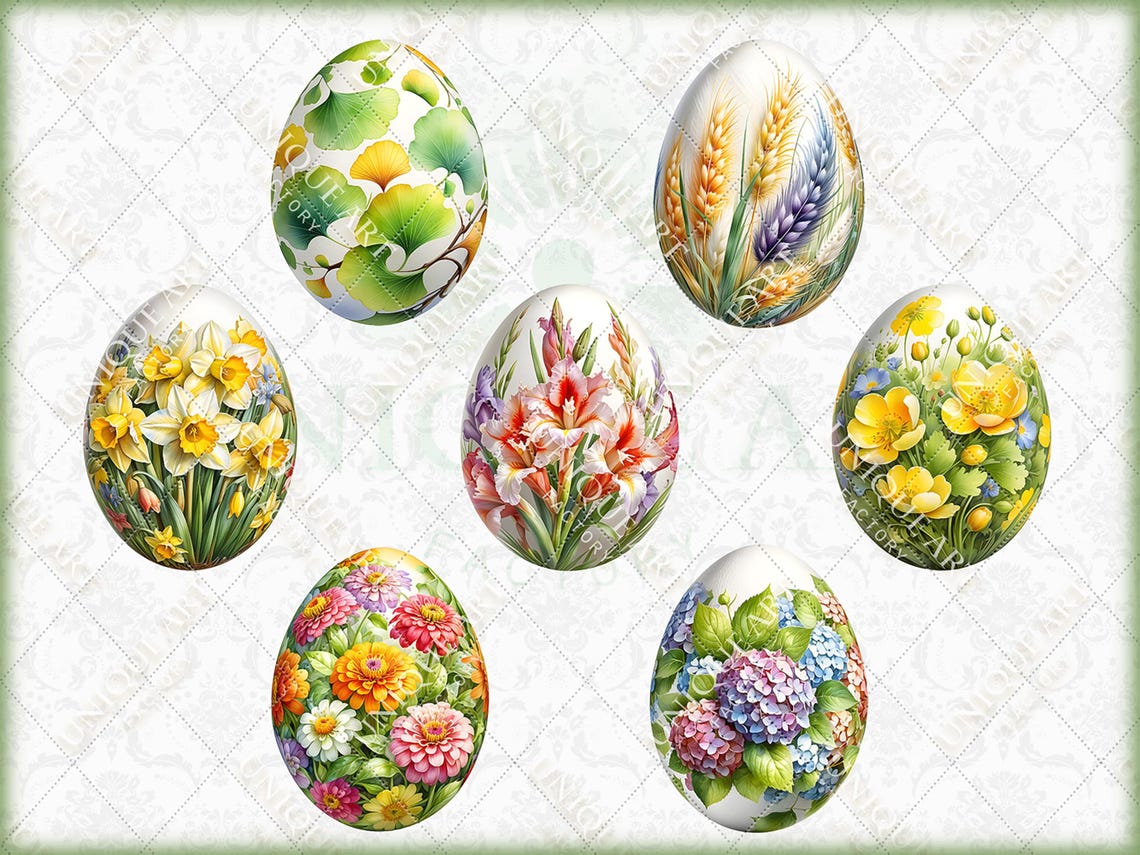 Easter Eggs Floral Patterned, Spring Wildflowers, Watercolor Clipart ...