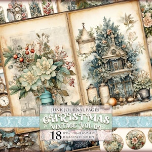 Christmas Vintage Vol.02, Vintage Watercolor Junk Journal Kit, 18 JPG ...