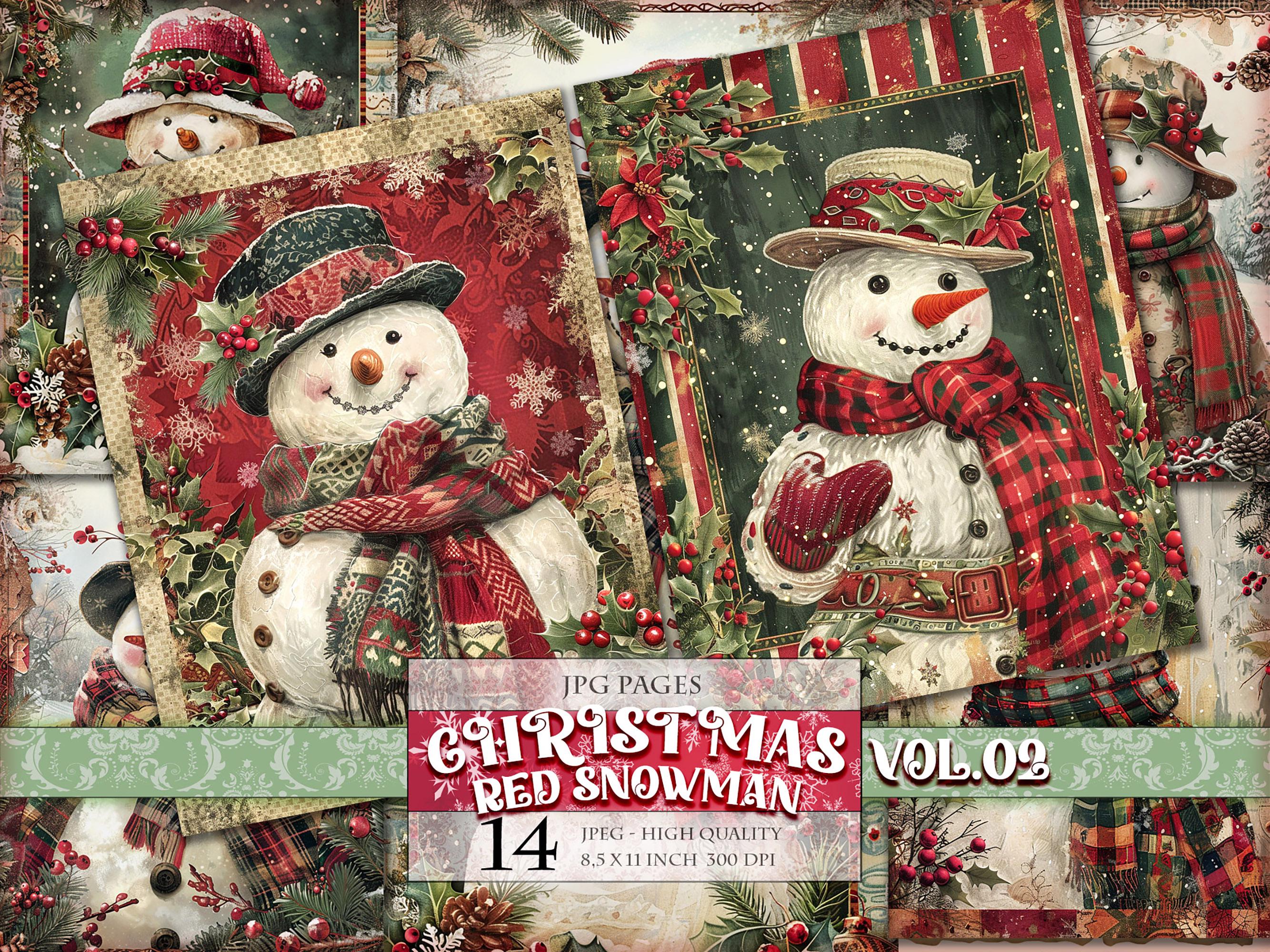 クリスマスの赤い雪だるま Vol.02、冬の風景、印刷可能なデジタル画像