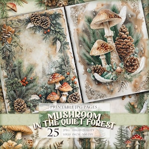 Champignon dans la forêt calme, image imprimable 25 JPG pour scrapbooking journal indésirable, carte postale éphémère affiche art mural peinture téléchargement immédiat