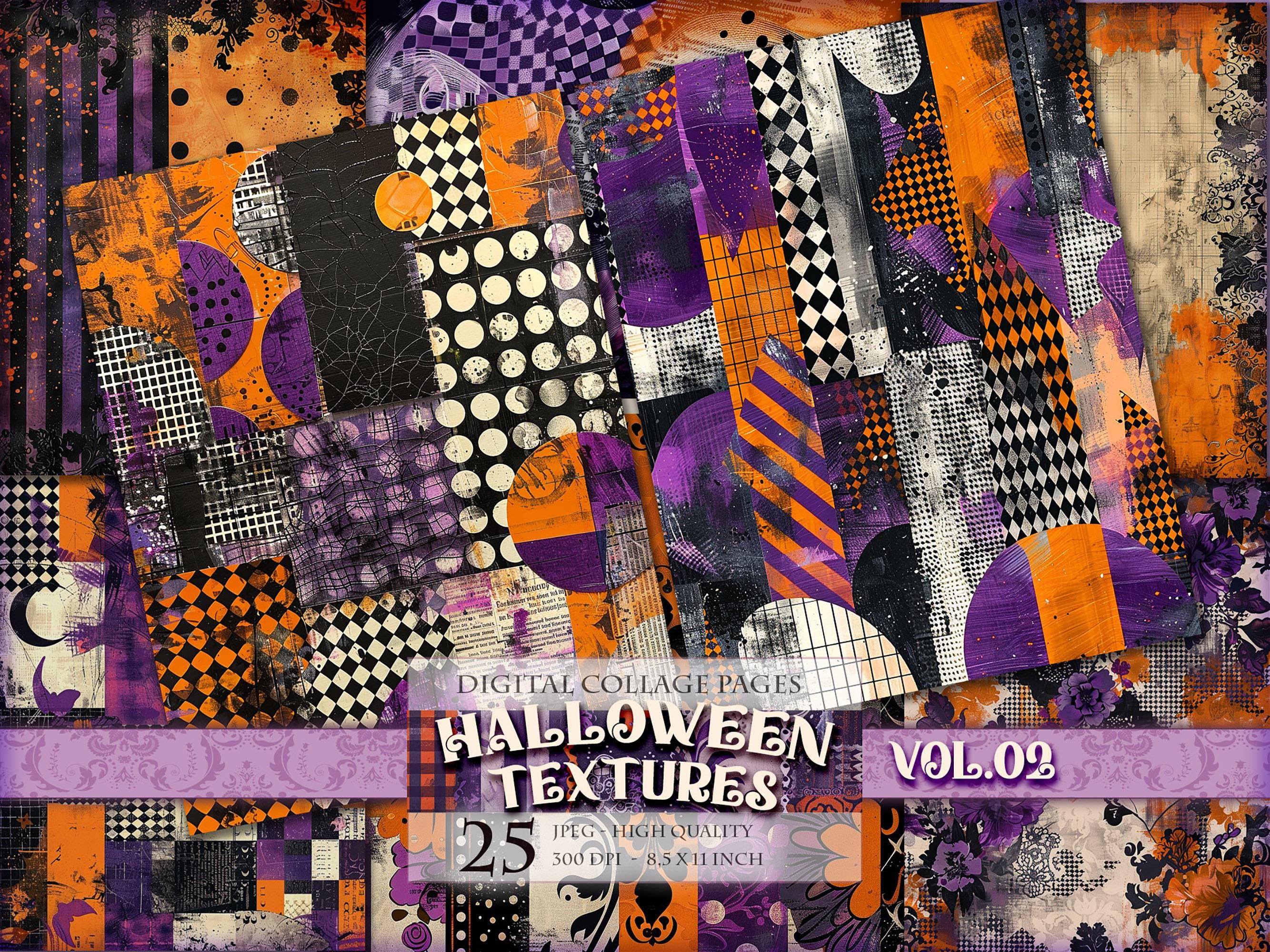 Textures d'Halloween Vol.02, image imprimable 25 HQ JPG, pages de collage numérique éphémères de scrapbooking pour journal indésirable, téléchargement immédiat.