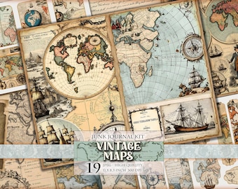 Vintage Maps Junk Journal Kit, Ephemera (Digitaler Download)