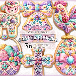 Biscoitos de Páscoa, pacote de clipart de aquarela de primavera, 36 imagens PNG HQ para impressão, itens efêmeros, cortes elaborados, adesivos, artesanato, download instantâneo.