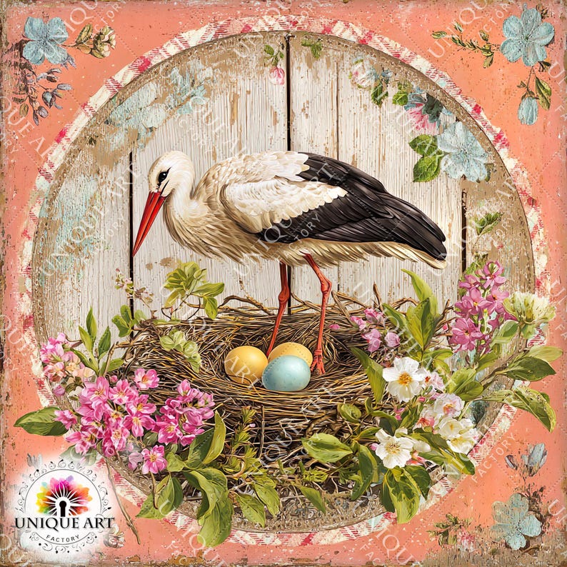 Spring Storks, Printable 25 JPG Image, Floral Junk Journal Clipart ...