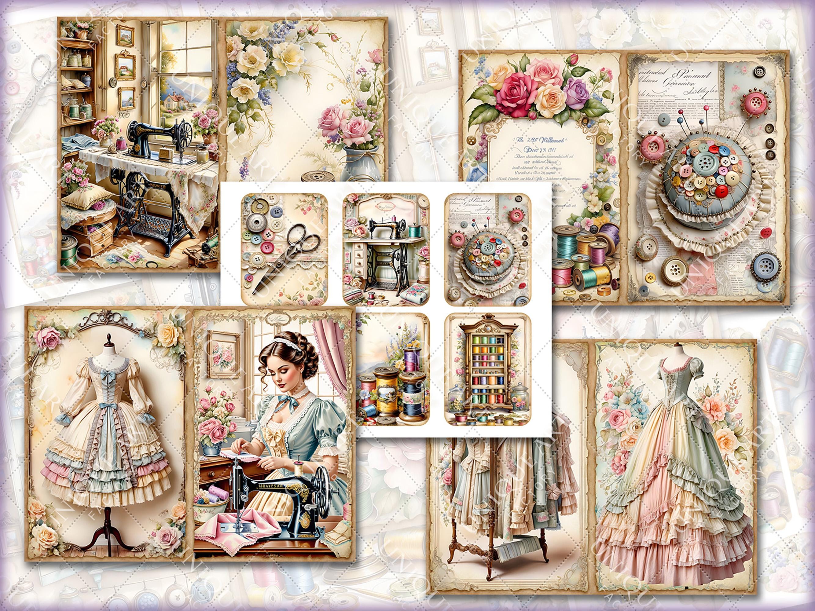 Sewing Forever、水彩花柄ジャンクジャーナルキット、印刷可能な