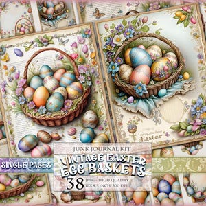 Cestas de huevos de Pascua vintage, kit de diario basura de acuarela, imprimible, 38 JPG 11 X 8,5 pulgadas, álbum de recortes, decoupage, imagen digital, descarga instantánea.
