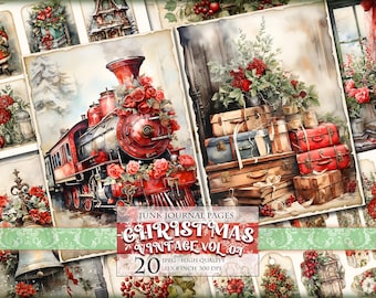 Christmas Vintage Vol.04, Printable 20 JPG image, Watercolor Junk Journal Pages, Scrapbook, Tags, Ephemera Kit, Fussy Cuts, Instant download