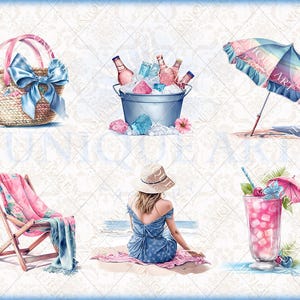 Summer Beach - Watercolor Clipart Bundle - 30 HQ Printable PNG + 12 ...