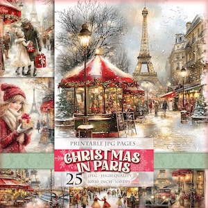 Weihnachten in Paris, Noel Landschaft, bedruckbar 25 JPG Digitalbilder Clipart Scrapbook Junk Journal Postkarte Sofort download.