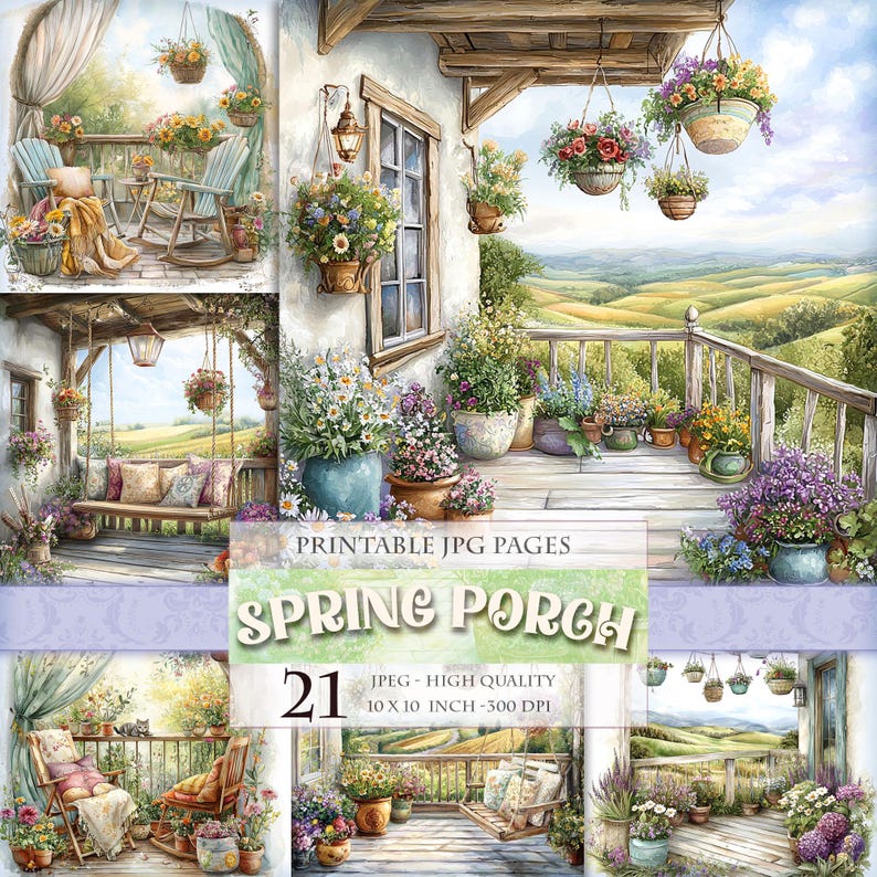 Spring Porch Junk Journal Pages, 21 Vintage Garden Veranda Digital ...