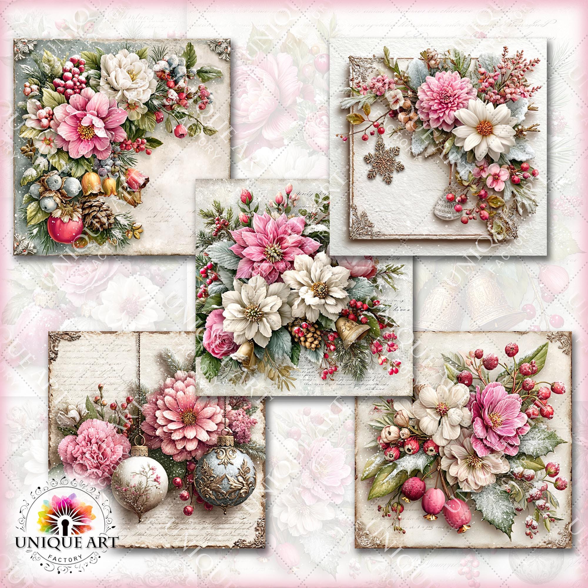 Free Printable Christmas Roses Christmas Pink Flowers Vol.01, Printable 25 JPG Image, Floral Journal ...