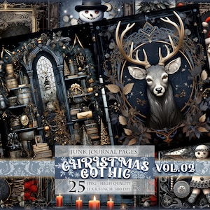 Navidad gótica Vol.02, Navidad oscura, hoja de collage digital, páginas individuales imprimibles, HQ 25 JPG - 11 X 8,5 pulgadas, descarga instantánea.