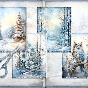 Winter Forest Landscape, Watercolor Printable Junk Journal Pages, 23 ...