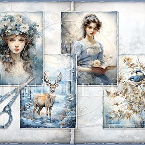 Winter Forest Landscape, Watercolor Printable Junk Journal Pages, 23 ...