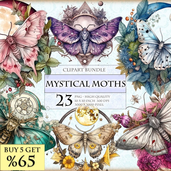 Mystical Moths - Watercolor ClipArt Bundle - HQ Printable PNG format instant download
