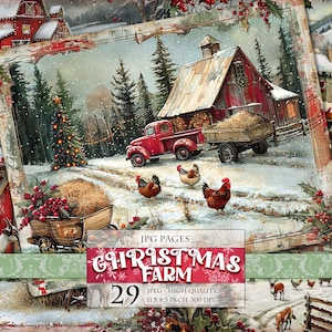 Ferme de Noël, paysage d'hiver, pages de scrapbooking numérique imprimables, feuilles de découpage numérique, fichier 29 JPG 11 x 8,5 pouces, téléchargement immédiat.