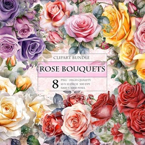 Ramos de rosas - Especial del Día de la Madre, imagen PNG imprimible de 8, clipart de acuarela, pegatina con cortes minuciosos para invitación de boda, descarga instantánea.