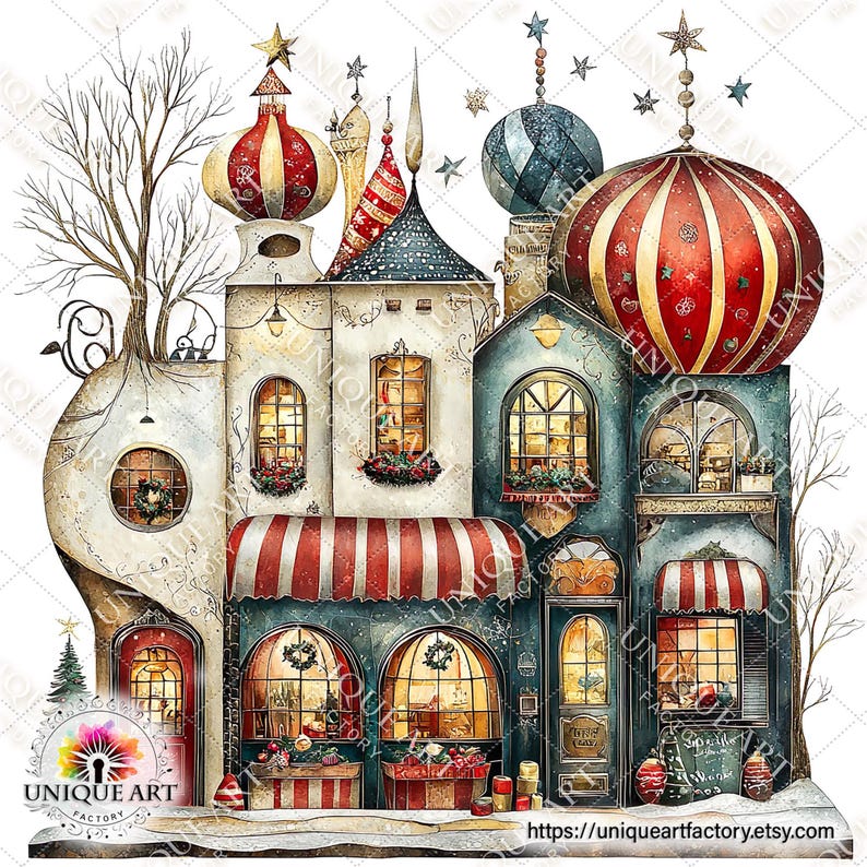 Whimsical Quirky Shops, Printable HQ 15 JPG Digital Images Watercolor ...