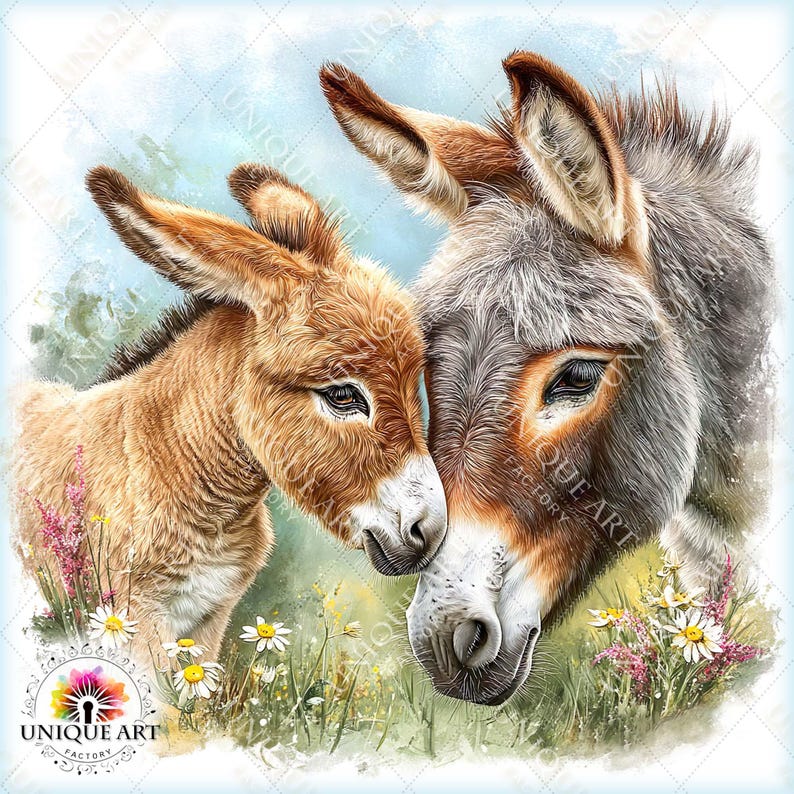 Spring Donkey Spring Donkeys Clipart Bundle, Printable 30 JPEG Image, Wildflower ...