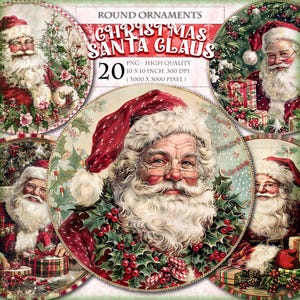 Weihnachten Weihnachtsmann Runde Ornamente, Aquarell Clipart Bundle 20 lobende PNG Bild Junk Journal Decoupage sofortiger Download