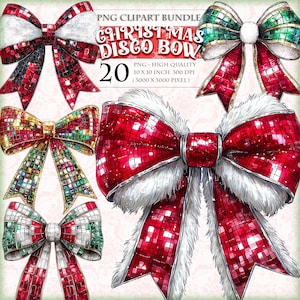 Lazo de cinta rojo-verde navideño, paquete de 30 imágenes prediseñadas PNG de alta calidad imprimibles, adornos de regalo con cortes delicados, imagen de sublimación transparente, descarga instantánea